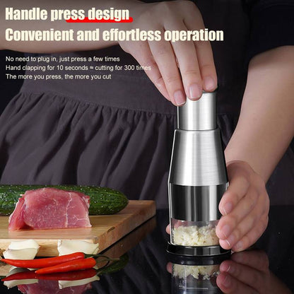 Stainless Steel Garlic Press and Vegetable Chopper - Manual Multifunction Kitchen Gadget