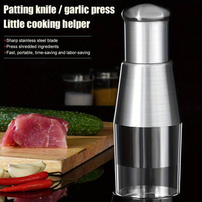 Stainless Steel Garlic Press and Vegetable Chopper - Manual Multifunction Kitchen Gadget