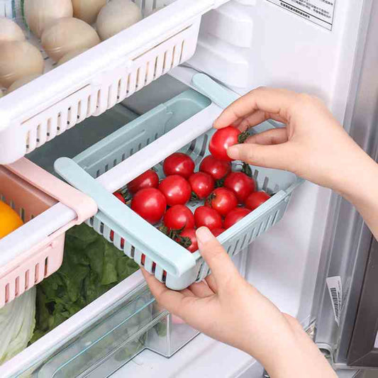 3 pcs Adjustable Fridge Storage Basket Expandable Fridge Storage Rack Plastic Fridge